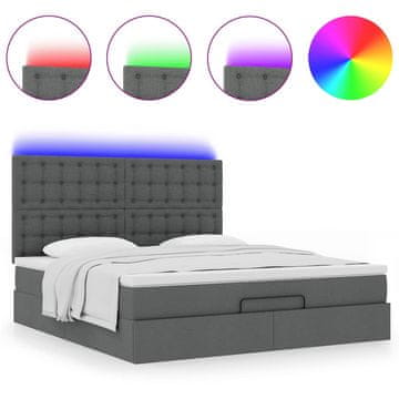 Vidaxl Otomanska postelja z vzmetnico&amp;LEDs temno siva 180x200cm blago