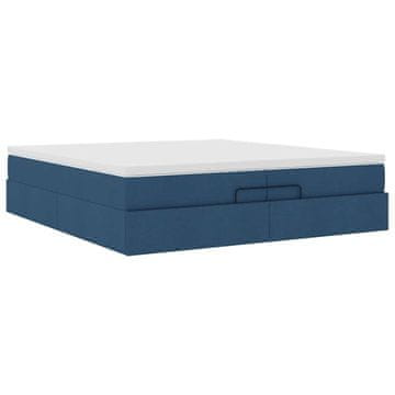 Vidaxl Otomanski posteljni okvir z vzmetnicami moder 200x200 cm blago