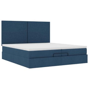 Vidaxl Otomanski posteljni okvir z vzmetnicami moder 200x200 cm blago