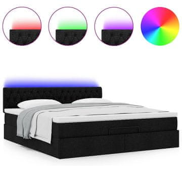 Vidaxl Otomanska postelja z vzmetnico &amp; LEDs črna 180x200 cm blago