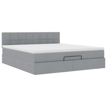 Vidaxl Otomanski posteljni okvir z vzmetnico siv 180x200 cm blago