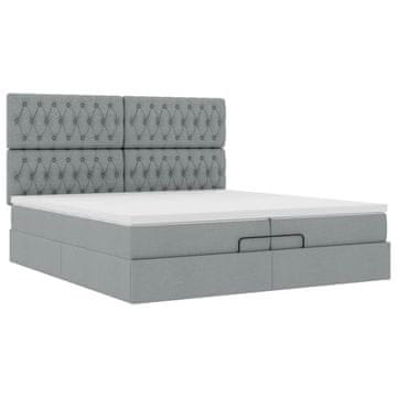 Vidaxl Otomanski posteljni okvir z vzmetnicami siv 200x200 cm blago