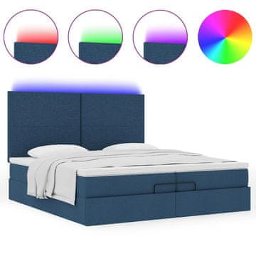 Vidaxl Otomanski posteljni okvir z vzmetnicami moder 200x200 cm blago
