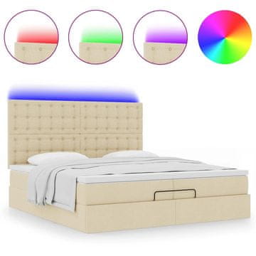 Vidaxl Otomanski posteljni okvir z vzmetnicami krem 200x200 cm blago