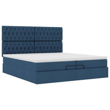 Vidaxl Otomanski posteljni okvir z vzmetnicami moder 200x200 cm blago