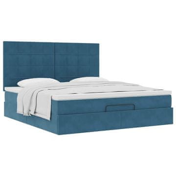 Vidaxl Otomanski posteljni okvir z vzmetnicami moder 180x200cm žamet