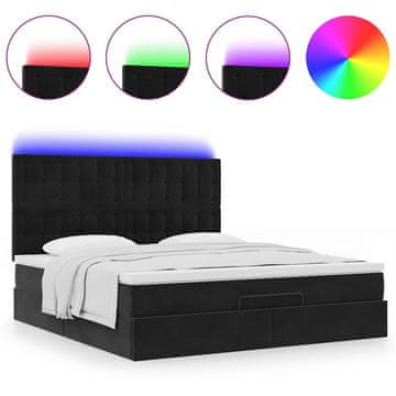 Vidaxl Otomanski posteljni okvir z vzmetnicami črn 180x200cm žamet