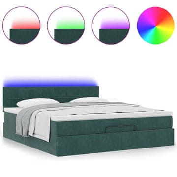 Vidaxl Otomanski posteljni okvir z vzmetnico temno zelena 180x200cm