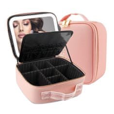 Cool Mango Potovalna torba za ličila z LED lučko, 3 nastavitve svetlobe lepotni organizator, s prilagodljivimi predalčki, kozmetični kovček, ostanite organizirani na poti, 26 x 23 cm – Makeupbox, roza