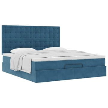 Vidaxl Otomanski posteljni okvir z vzmetnicami moder 180x200cm žamet