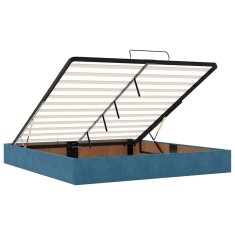 Vidaxl Otomanska postelja z vzmetnico & LED temno modra 160x200cm