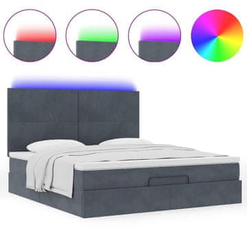 Vidaxl Otomanski posteljni okvir z vzmetnicami siv 180x200cm žamet