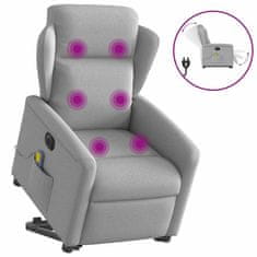 shumee vidaXL Električni masažni naslanjač s funkcijo vstajanja siv blago