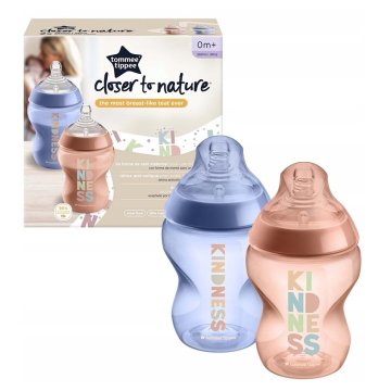 shumee Closer To Nature steklenička za hranjenje s silikonskim cucljem 0m+ Kindness 2x260ml