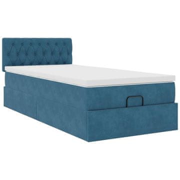 Vidaxl Otomanski posteljni okvir z vzmetnico moder 90x200 cm žamet
