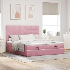 Vidaxl Otomanski posteljni okvir z vzmetnicami roza 180x200cm žamet