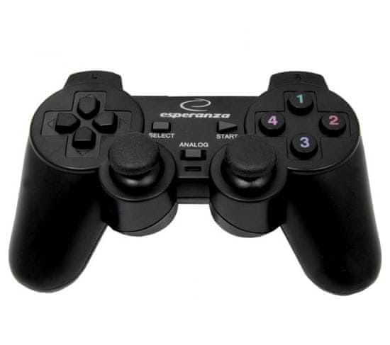 Esperanza Kontroler Esperanza EG102 za igranje, črn, USB 2.0 Gamepad, analogni/digitalni, podpira PC in Playstation 3