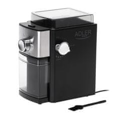 Adler Mlinček za kavo Adler AD 4448, 300 W, nastavljiva debelina mletja, iz nerjavečega jekla, posoda za zrna 250 g, črn/srebrn