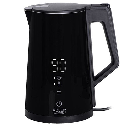 Adler Električni kotel ADLER AD 1345B, 1.7L, črn, nerjaveče jeklo, 2200W, samodejno izklop, 360° rotacija, indikator nivoja vode
