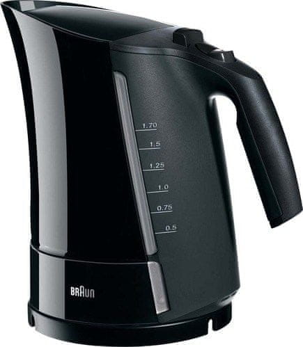 Braun Brezžični električni kuhalnik vode Braun WK 300, 1.6 L, 2200 W, črn, s funkcijo avtomatskega izklopa in zaščito pred pregrevanjem.