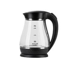 Adler Električni kotliček Adler AD 1274 B, 1.7 L, 2200 W, črna in prozorna, z zaščito pred prevretjem in 360° osnovo