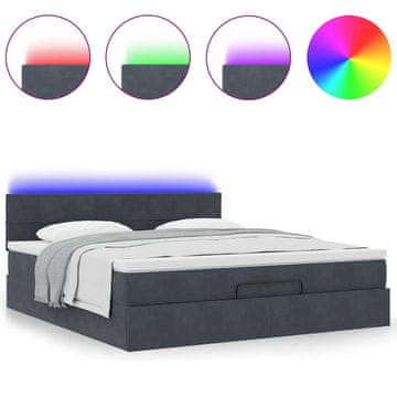 Vidaxl Otomanski posteljni okvir z vzmetnico temno siv 180x200cm žamet