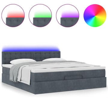 Vidaxl Otomanski posteljni okvir z vzmetnico temno siv 180x200cm žamet