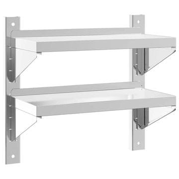 Vidaxl Stenska polica 2-nadstropna 50x23,5x48 cm srebrna nerj. jeklo