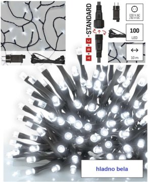 Emos LED svetlobna veriga hladno bela 10m IP44 – osnovni komplet