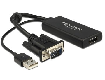 Delock DeLOCK 0,25 m VGA in USB 2.0 - HDMI VGA (D-Sub) + USB, črna, ločljivost do 1920 x 1080, moški konektor, pakirano v škatli, ročni vodnik.