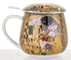 ZAKLADNICA DOBRIH I.  Porcelan-lonček s kovinskim cedilom in pokrovom-dekor Klimt Poljub
