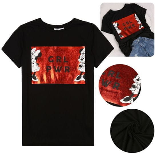 Disney DISNEY Minnie Mouse Dekliška črna majica s kratkimi rokavi GIRL POWER