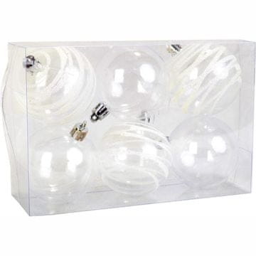shumee Komplet 6 prozornih plastičnih kroglic z okraskom, bele barve, 6 cm