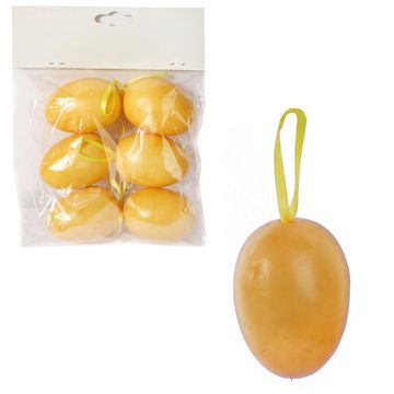 shumee Komplet 6 plastičnih velikonočnih jajc za obešanje, rumena, 6,5 cm