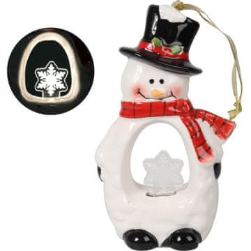 shumee Keramični snežak z LED osvetljeno snežinko, bel, 15 cm