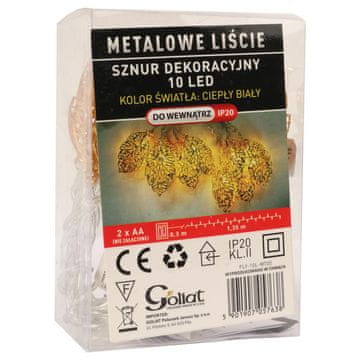 shumee LED luč za božično drevo s kovinskimi zlatimi listi, 10 lučk, na baterije