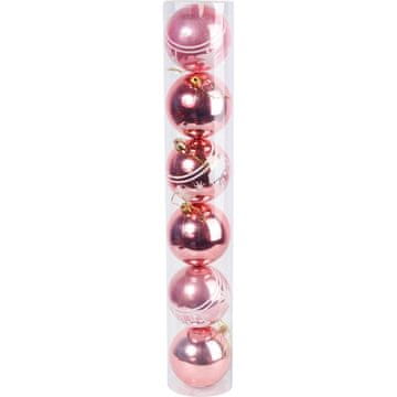 shumee Komplet 6 roza plastičnih okrašenih kroglic s premerom 8 cm