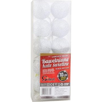 shumee Srebrne lučke iz bombažnih kroglic z 10 LED diodami, 5 cm, napajane z 2 baterijama AA, dolžina kabla 165 cm