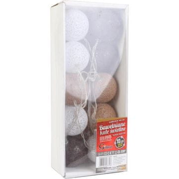shumee 10 bombažnih LED kroglic, 6 cm rjavo-bele barve s 165 cm kablom, topla bela svetloba, napajajo 2xAA bateriji
