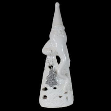 shumee Keramična Božičkova laterna z božično jelko za čajno svečko, 23,5 cm, bela