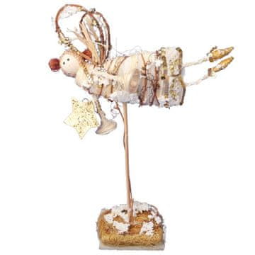 shumee STOJEČA FIGURICA ANGEL IZ SISALOVEGA LESENEGA MESA IN VEJIC 34 CM