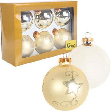 shumee Komplet 6 elegantnih kremnih steklenih kroglic s srebrnimi bleščicami, 8 cm