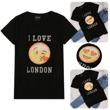 sarcia.eu Črna otroška majica z emotikonom, spremenljivimi bleščicami I Love London