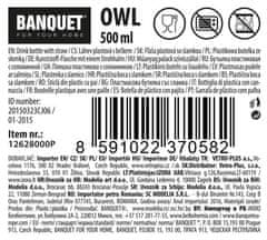 Banquet Steklenica za pitje 500ml s slamico Plastična sova, RUMENA