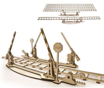 UGEARS 3D lesena mehanska sestavljanka železniški prehod s 4 m tirov