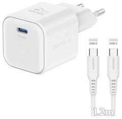 SWISSTEN napajalnik gan 1x usb-c 20w power delivery white + podatkovni kabel usb-c/usb-c 1,2 m white