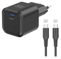 SWISSTEN napajalnik gan 1x usb-c 20w power delivery črn + podatkovni kabel usb-c/usb-c 1,2 m črn