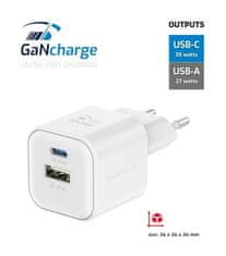 SWISSTEN napajalnik gan 1x usb-c 35w pd + 1x usb-a 27w qc bela