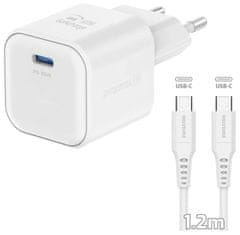 SWISSTEN napajalnik gan 1x usb-c 35w power delivery white + podatkovni kabel usb-c/usb-c 1,2 m white