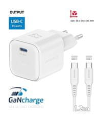 SWISSTEN napajalnik gan 1x usb-c 35w power delivery white + podatkovni kabel usb-c/usb-c 1,2 m white